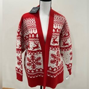 NWT Womens XS/S Holiday Cardigan Red & White Soft Sweater Christmas Winter